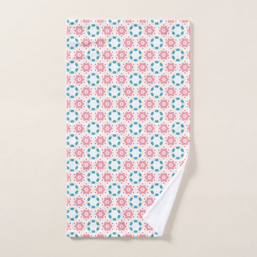 Roze sterbloem blauw stippen patroon bad handdoek (Handdoek)