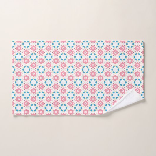 Roze sterbloem blauw stippen patroon bad handdoek (Handdoek)