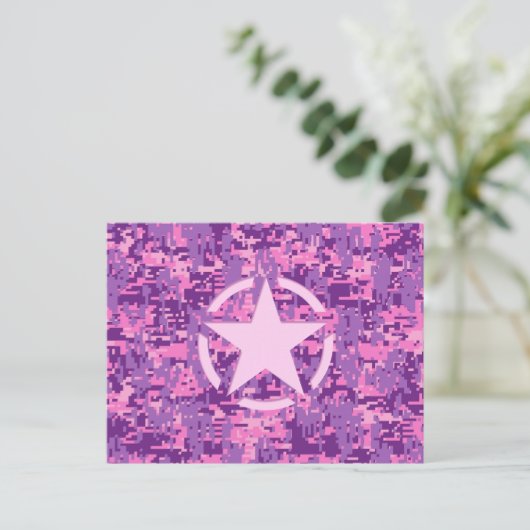 Roze sterdeco op digitale camo-stijl briefkaart (Staand voorkant)