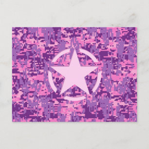 Roze sterdeco op digitale camo-stijl briefkaart