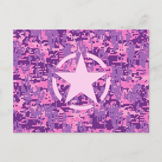 Roze sterdeco op digitale camo-stijl briefkaart (Voorkant)