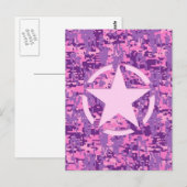 Roze sterdeco op digitale camo-stijl briefkaart (Voorkant / Achterkant)