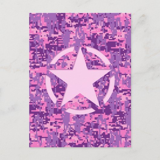 Roze sterdeco op digitale camo-stijl briefkaart (Voorkant)