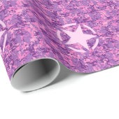 Roze sterdeco op digitale camo-stijl cadeaupapier (Rol Hoek)