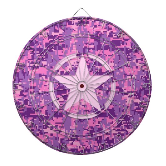 Roze sterdeco op digitale camo-stijl dartbord (Voorkant)