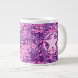 Roze sterdeco op digitale camo-stijl grote koffiekop