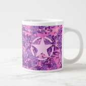 Roze sterdeco op digitale camo-stijl grote koffiekop (Rechts)