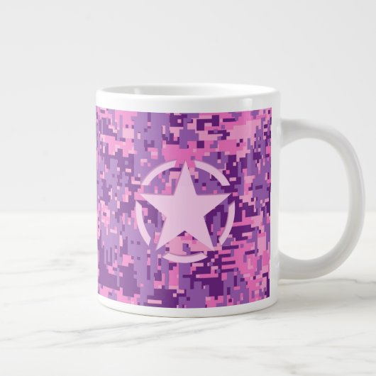 Roze sterdeco op digitale camo-stijl grote koffiekop (Rechts)
