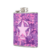 Roze sterdeco op digitale camo-stijl heupfles (Links)