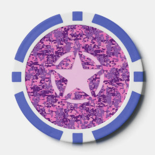 Roze sterdeco op digitale camo-stijl poker chips