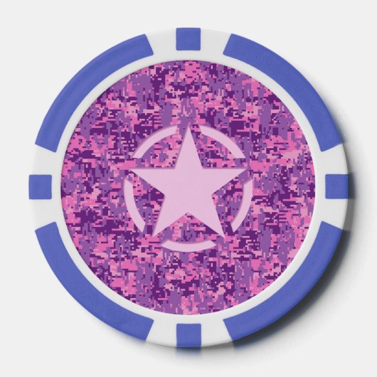 Roze sterdeco op digitale camo-stijl poker chips (Voorkant)