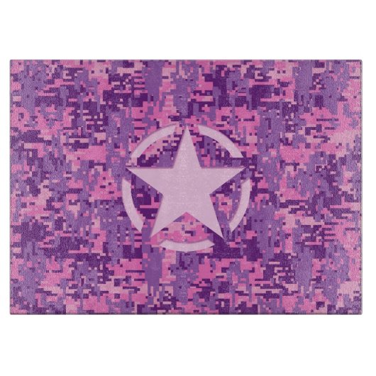 Roze sterdeco op digitale camo-stijl snijplank (Voorkant)