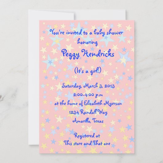 Roze sterren Baby shower Uitnodiging (Achterkant)