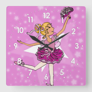 Roze sterren ballerina blonde meisjes wandklok