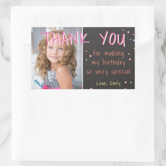 Roze sterren Birthday Bedankt voor foto Rechthoekige Sticker (Tas)