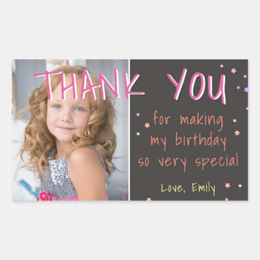 Roze sterren Birthday Bedankt voor foto Rechthoekige Sticker (Voorkant)