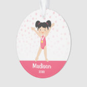 Roze sterren Black Hair Girl Gymnastics Personaliz Ornament (voorkant)