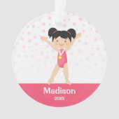 Roze sterren Black Hair Girl Gymnastics Personaliz Ornament (voorkant)