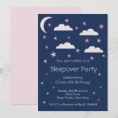 Roze sterren Clouds Blue Birthday Sleepover Party Kaart (Voorkant / Achterkant)