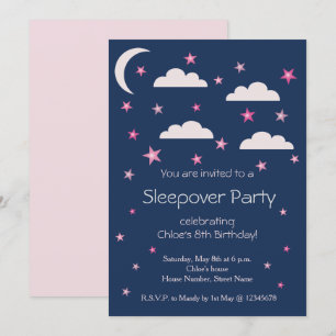 Roze sterren Clouds Blue Birthday Sleepover Party Kaart