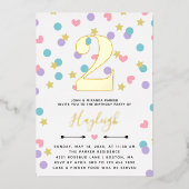 Roze sterren Confetti Toddler Kind Birthday Folie Uitnodiging (Voorkant)