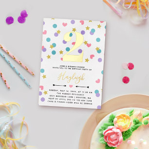 Roze sterren Confetti Toddler Kind Birthday Folie Uitnodiging