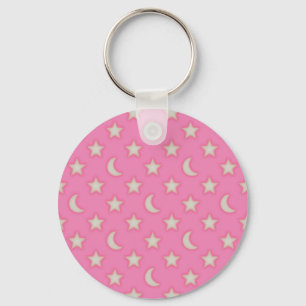 Roze sterren en moonpatroon sleutelhanger
