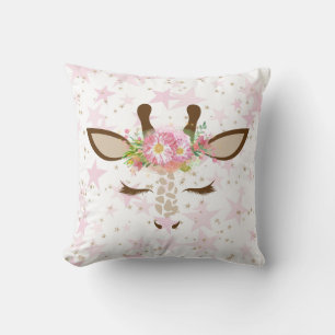 Roze sterren Floral Giraffe Kussen