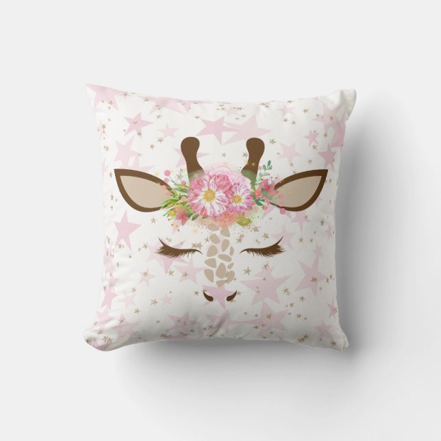 Roze sterren Floral Giraffe Kussen (Voorkant)
