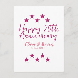 roze sterren gelukkig 20-jarig jubileum trendy tro briefkaart
