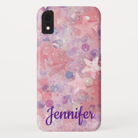 Roze sterren Glitter Girly pattered Custom Name Case-Mate iPhone Case (Achterkant)