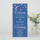 Roze sterren halvemaan blauwe huwelijksprogramma (Staand voorkant)