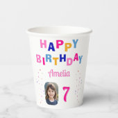 Roze Sterren Happy Birthday Party Meisje Foto Papieren Bekers (Achterkant)