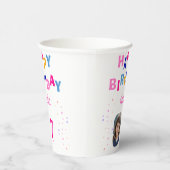 Roze Sterren Happy Birthday Party Meisje Foto Papieren Bekers (Rechts)