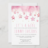Roze sterren Het is een meisje baby shower Kaart (Voorkant)
