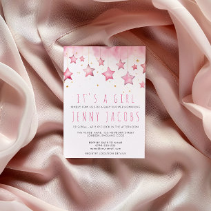 Roze sterren Het is een meisje baby shower Kaart