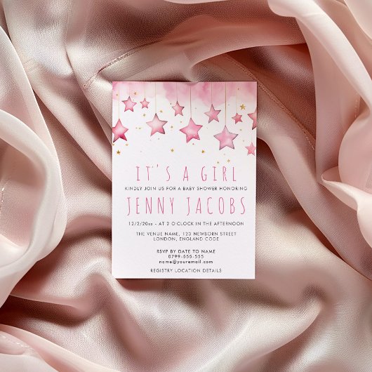 Roze sterren Het is een meisje baby shower Kaart