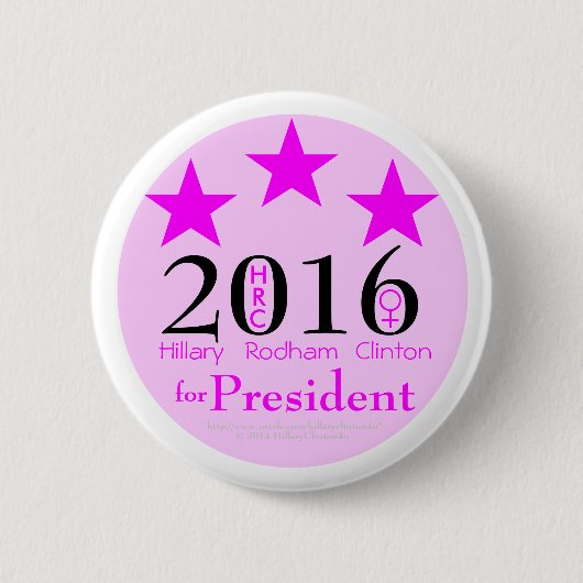 Roze sterren Hillary Rodham Clinton 1st Vrouw Pres Ronde Button 5,7 Cm (Voorkant)