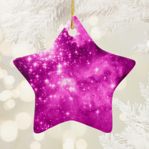 Roze sterren keramisch ornament