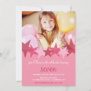 Roze sterren Kinder Foto Birthday Party Invitation Kaart