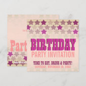 Roze sterren Land Gal Birthday Party Uitnodiging (Voorkant / Achterkant)