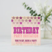 Roze sterren Land Gal Birthday Party Uitnodiging (Staand voorkant)