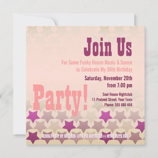 Roze sterren Land Gal Birthday Party Uitnodiging (Achterkant)