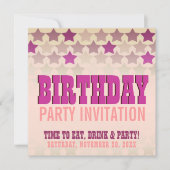 Roze sterren Land Gal Birthday Party Uitnodiging (Voorkant)
