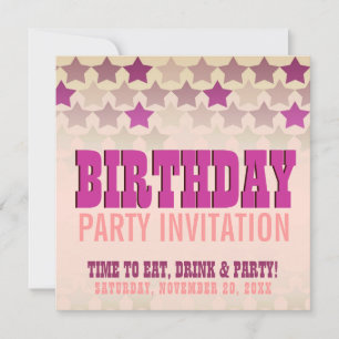 Roze sterren Land Gal Birthday Party Uitnodiging