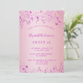 Roze sterren luxe verjaardagsfeestjes op 16-jarige kaart (Staand voorkant)