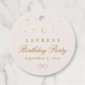 Roze Sterren Maan Prinses Sprookje Verjaardagsfees Bedankjes Labels (Voorkant)