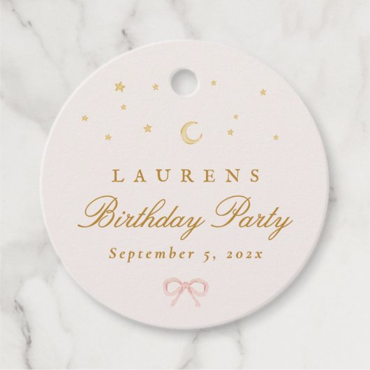 Roze Sterren Maan Prinses Sprookje Verjaardagsfees Bedankjes Labels (Voorkant)