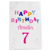 Roze Sterren Meisje Gelukkige Verjaardag Medium Cadeauzakje (Voorkant)