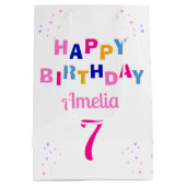 Roze Sterren Meisje Gelukkige Verjaardag Medium Cadeauzakje (Achterkant)